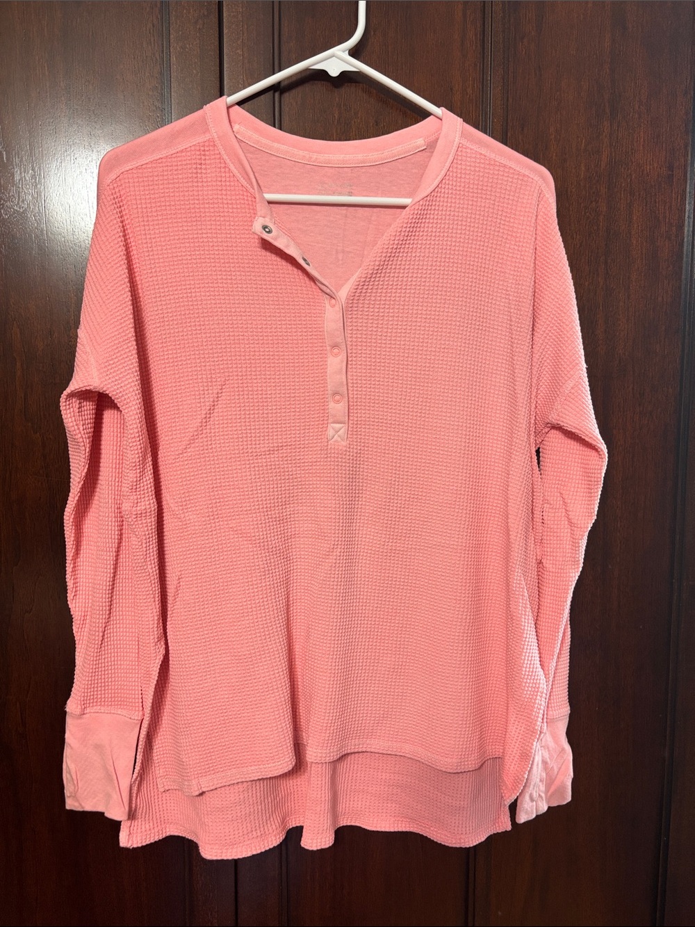 Women's Aerie XS Coral Pink Waffle Henley Long Sleeve Top